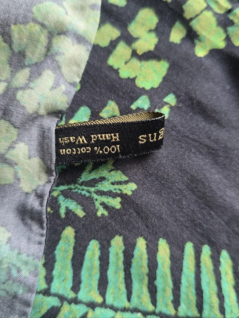 Nina J Designs Fern Botanical Print Scarf Cotton Green Black Long Wearable Art